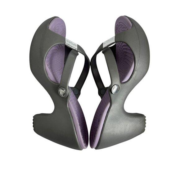 Crocs Cyprus Wedge Heel Shoe Womens 9 Gray Lavender Sandals Comfort Slip On - Picture 6 of 9